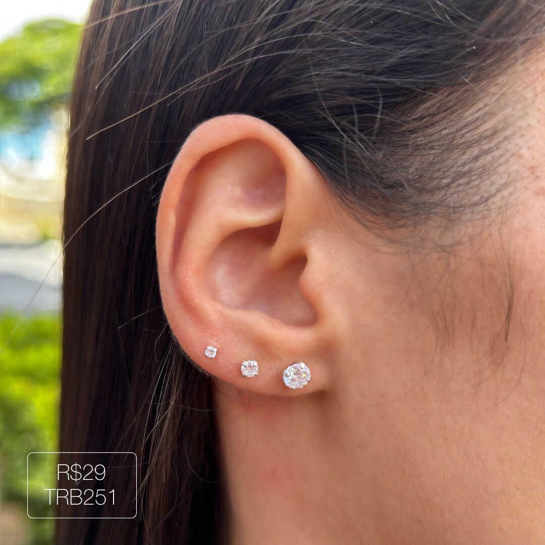 Trio de Brinco Ponto de Luz Delicado Cristal Prateado